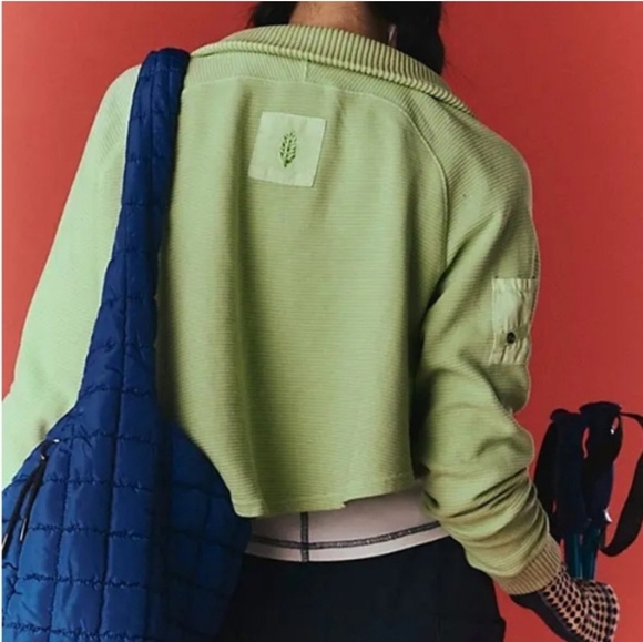 FREE PEOPLE So Fly Henley Layer Snap Front Pullover Lightening Lime XL RARE NWOT - Picture 2 of 13